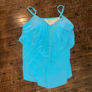 Aqua Green light blue flowy modest one swim tankini top